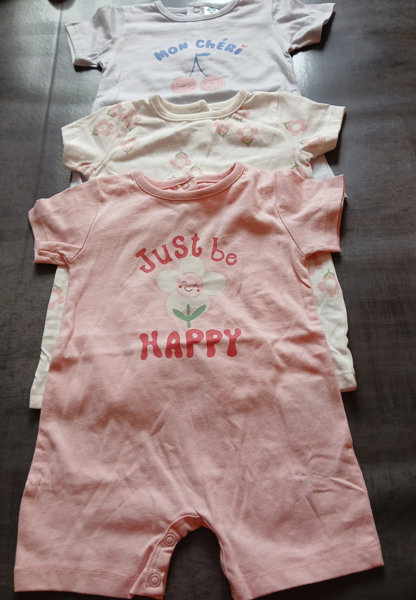 lot 3 barboteuses combishort fille tex baby 60 cm 3 mois